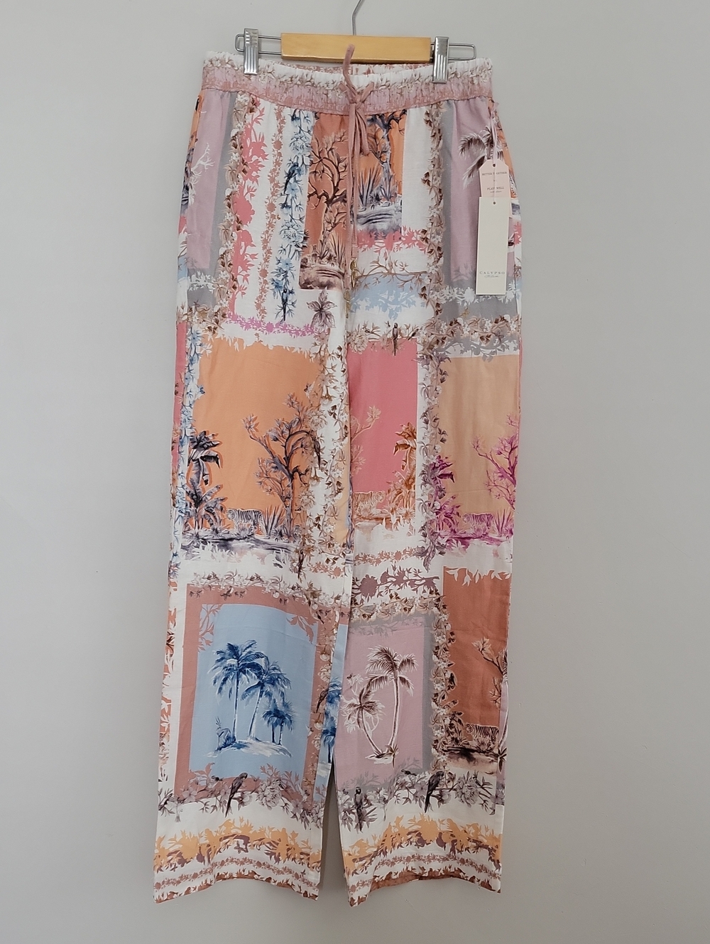 Calypso Pastel Patchwork Palm Print Wide-Leg Pants NWT Multiple Sizes